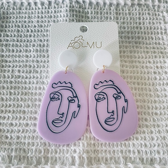AOMU Korean Abstract Face Chic Earrings - Picture 1 of 1